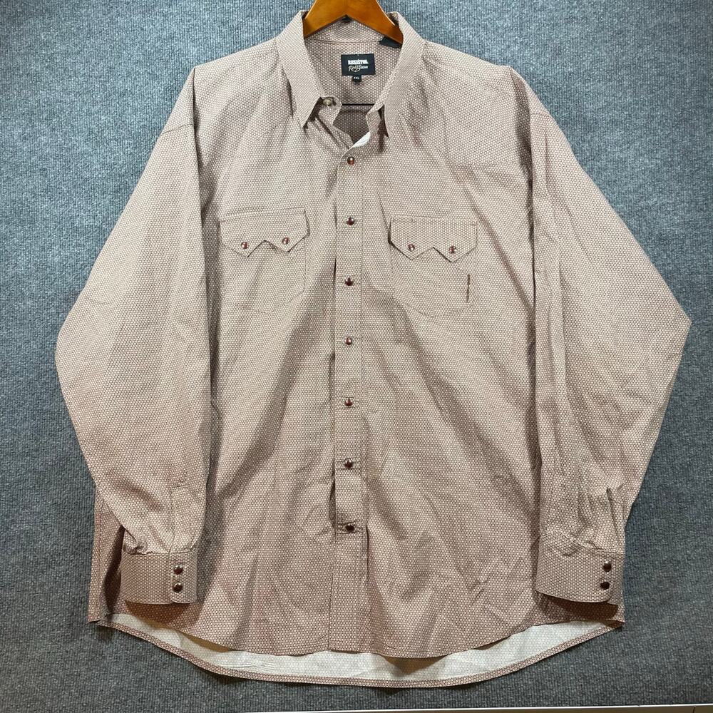 Resistol Rodeo Gear Pearl Snap Shirt Men's XXL Beige Geometric Allover Sawtooth